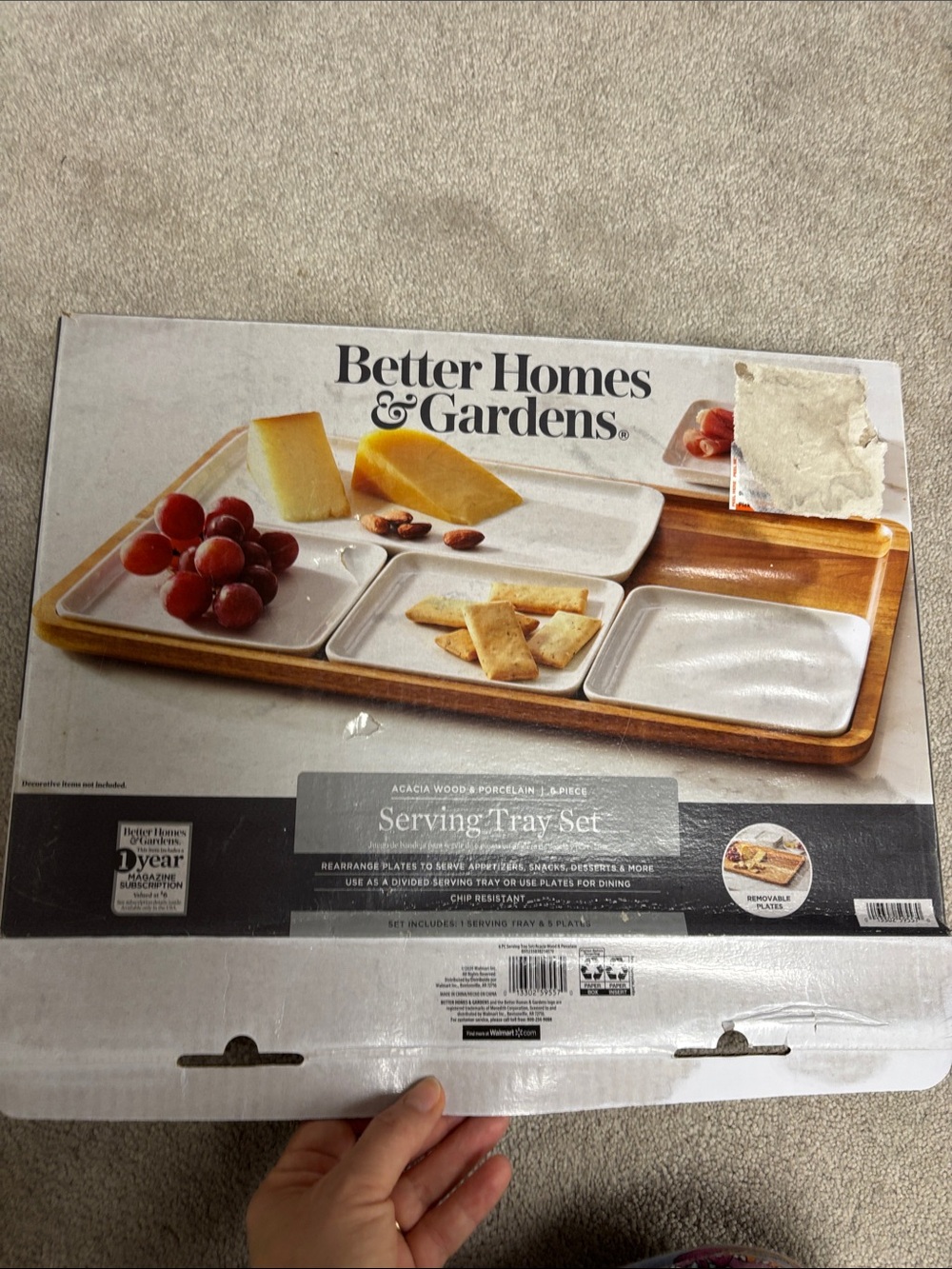 Better Homes And Gardens Acacia Wood Tray with White Porcelain Plates